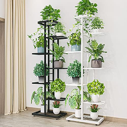 MTB Garden 7 Tier Metal Plant Stand for Indoor Outdoor Flower Pot Display Planter Shelf, Charcoal Grey