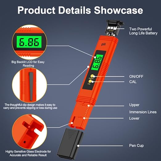 2025 All-New pH Meter for Water - High Accuracy Digital pH Tester (0.01 Precision) with UL Certification and 3 pH Calibration Powders - Ideal for Home Water, Hydroponics, Aquariums, Pools, and More