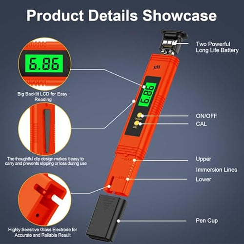2025 All-New pH Meter for Water - High Accuracy Digital pH Tester (0.01 Precision) with UL Certification and 3 pH Calibration Powders - Ideal for Home Water, Hydroponics, Aquariums, Pools, and More