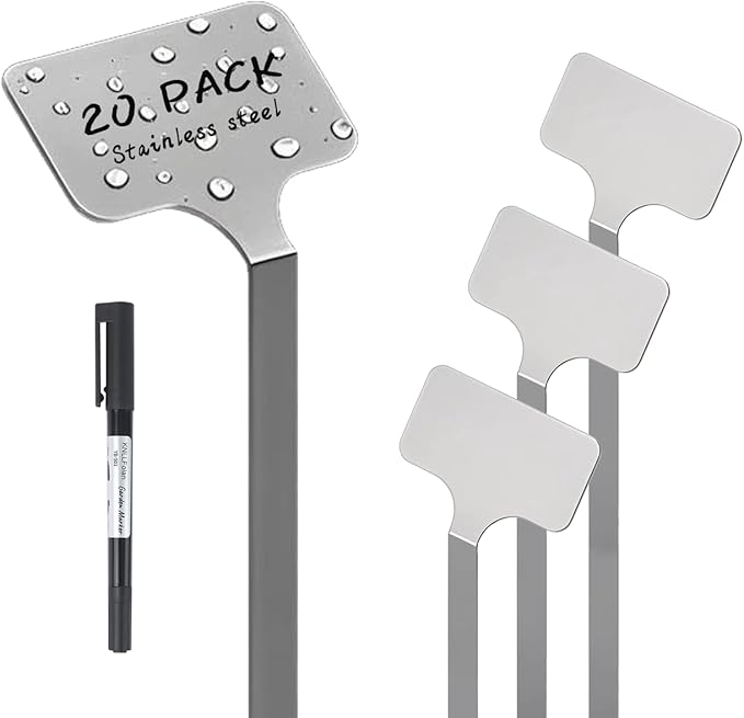 Stainless Steel Plant Labels, Metal Waterproof Plant Markers,Height 12.75 in, Label Area 2.5 in*1.25 in resuable Nursery Tags for Vegetables herb Flower Seed Green House- 20-Pack