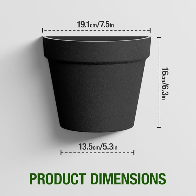 Asnext 2 Pack Plastic Wall Planter for Indoor Plants, 7.5 Inch Hanging Wall Planter Pots, Wall Mounted Succulent Planters (Black)
