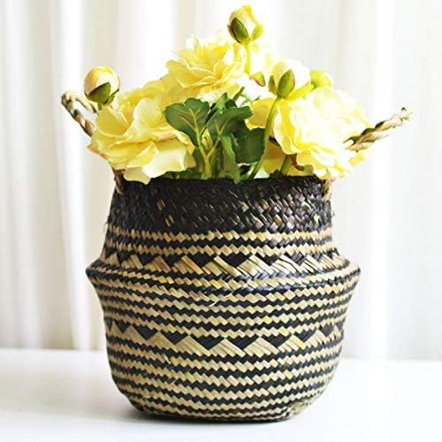 1pc Handmade Bamboo Storage Baskets Nordic Foldable Laundry Straw Wicker Rattan Seagrass Belly Garden Flower Pot Planter Basket