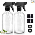Worldgsb Glass Spray Bottles, 16oz Clear Glass Spray Bottles with Labels & Adjustable Nozzle, Reusable Containers for Cleaning Solutions, BBQ, Food, Plants, Alcohol, Essential Oils(2 Pack)
