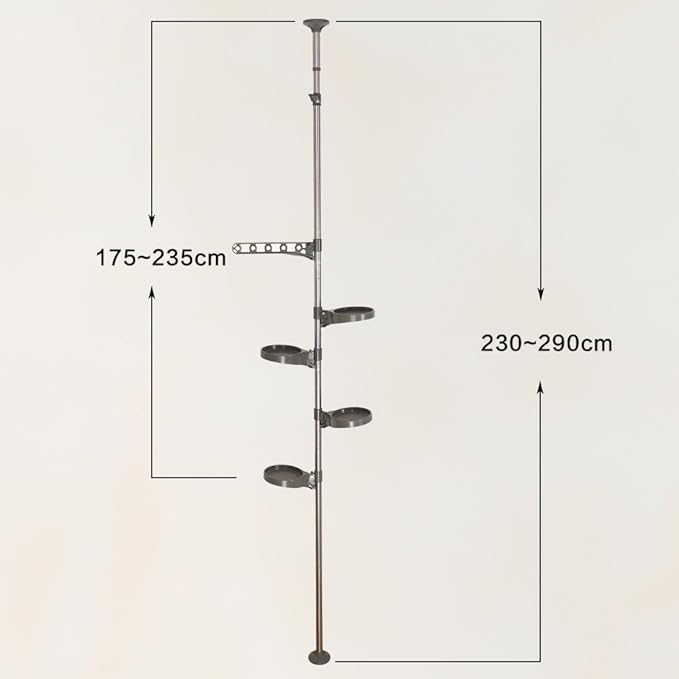 BAOYOUNI 5-Layer Tension Pole Plant Stands Indoor Metal Flower Display Rack Space Saver Floral Pot Hanging Shelf ,Grey