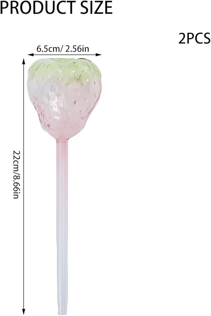 2 Pcs Pink Strawberry Self Watering Plant Globes,Glass Watering Bulbs Watering Spikes, Automatic Watering Devices for Indoor Plants/Travel Vacation