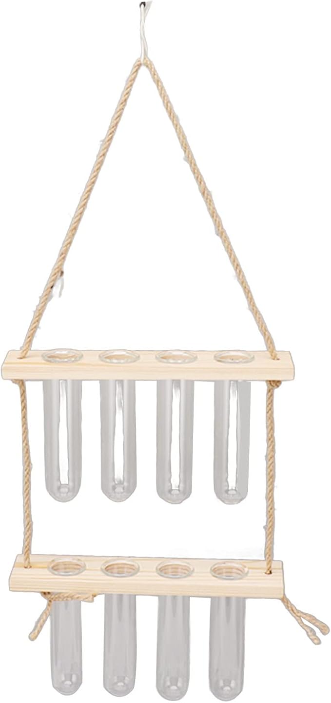Yunseity Wall Mounted Plant Terrarium, Widely Used Plant Propagation Station, Space Saving, 8 Holes, 2 Tier Design, Test Tube Style, Easy Assembly for Family (Original Wood Color)