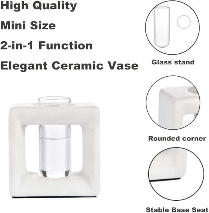 ORGJ Ceramic Propagation Station - 2-in-1 Water Propagation Vase & Aroma Diffuser for Plants, Geometric Propagation Tubes with Plant Rooting Containers, Modern White Decor