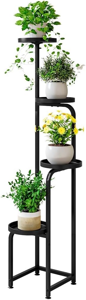 INGIORDAR Plant Stand Indoor Outdoor 4 Tier Metal Plant Shelf for Multiple Plants Corner Flower Holders for Living Room Balcony Bedroom Patio Garden, Black (Black, 4-Tier)