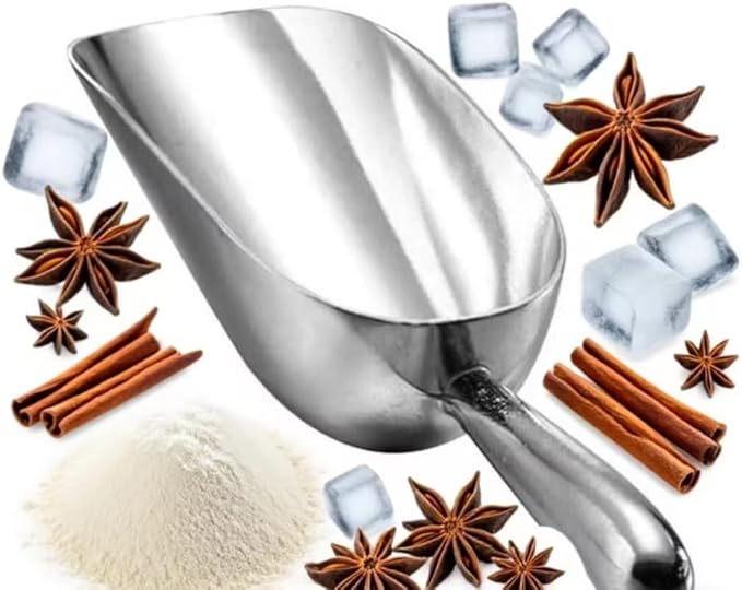 HORNO 12oz Silver Cast Aluminum Shovel Scoops，Ideal for Ice Cube, Coffee Bean, Food, Candy, Flour, Dry Goods,Spice.