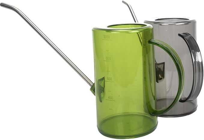 Toddmomy 2pcs 1l Long Spout Watering Cans for Indoor Plants and Succulents, 304 Stainless Steel with Measurement Markings, Black and Green, Sturdy Garden Watering Tools for Home Use