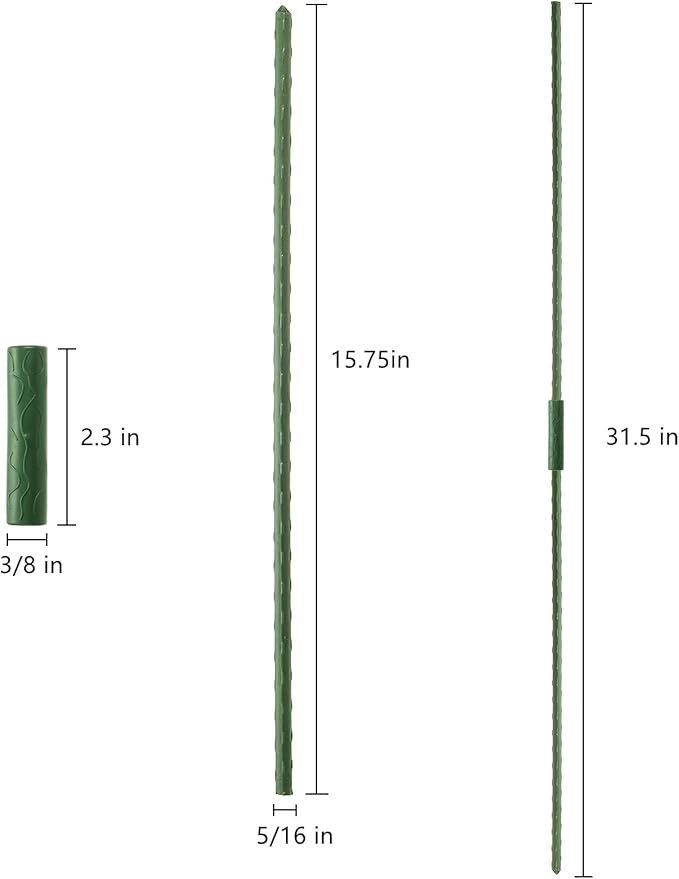 Frcctre 50 Pack 16 Inches Garden Stakes with 25 Connectors, Connectable Plant Support Stakes Plastic Coated Metal Tomato Sticks Plant Climbing Support for Tomatoes, Cucumber, Beans, Potted Plants