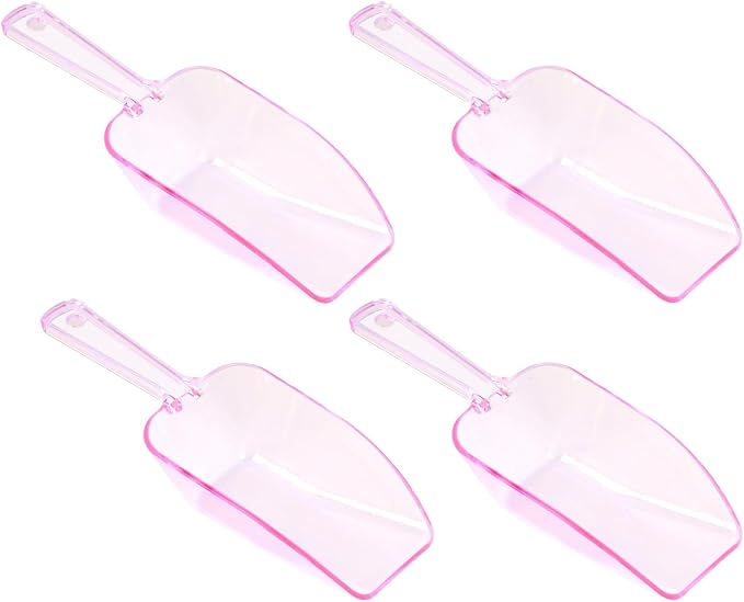 4Pcs Clear Plastic Ice Scoop for Freezer, Mini Candy Popcorn Scoops for Buffet Food Dry Goods, Flour Scoops for Canisters, 7.5 In (Pink)