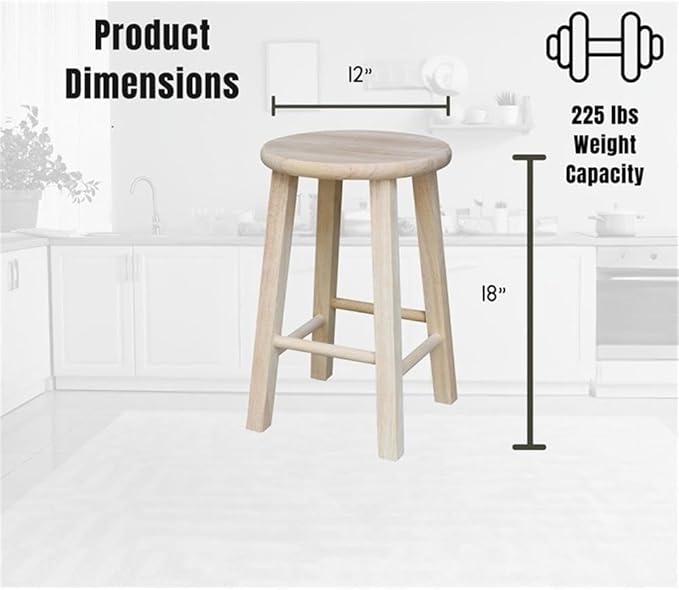 International Concepts Round Top Stool, 18-Inch Seat Height, Solid Parawood, Unfinished