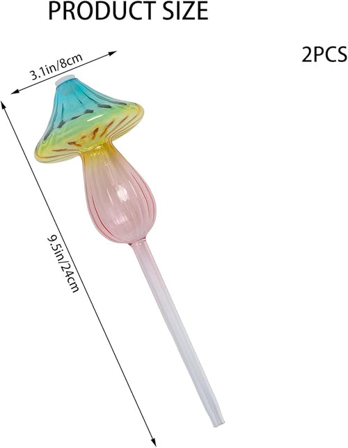 2 Pcs Rainbow Gradient Self Watering Plant Globes,Glass Watering Bulbs Top-Fill Mushroom Watering Spikes, Automatic Watering Devices for Indoor Plants/Travel Vacation