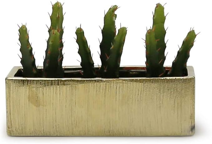 WGVI Long Rectangle Ceramic Planter Vase in Gold Etched 12" x 4" x 4"H, Block Rectangular Terrarium Box Pot, Flower Arrangement, Table top Centerpiece, Home Decor Storage Container, Bulk, 6 Pcs.