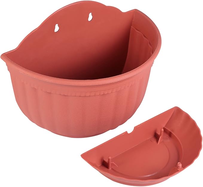 POPETPOP 2pcs Half Hanging Planter Pot Imitation Leather Design for Container Tray for Windowsills Balconies Gardens