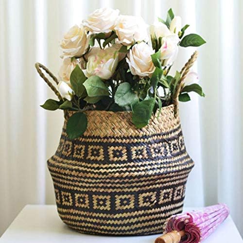 1pc Handmade Bamboo Storage Baskets Nordic Foldable Laundry Straw Wicker Rattan Seagrass Belly Garden Flower Pot Planter Basket
