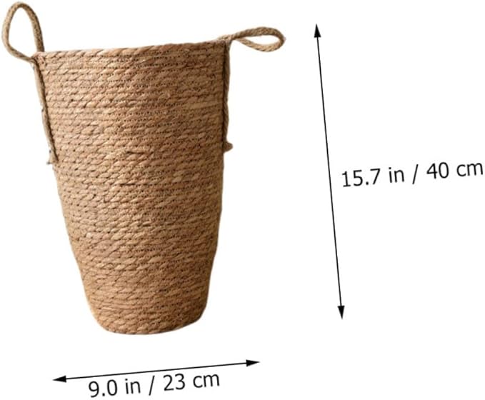 Large Seagrass Woven Basket for Plant Display Tall Pot Handle Multi-Purpose Desktop Planter for Home Decor