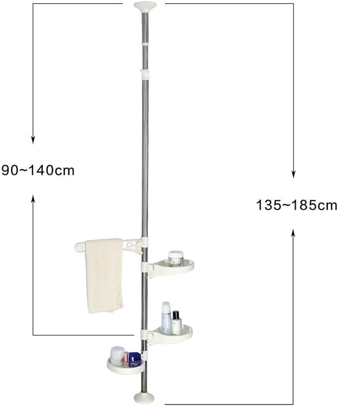 BAOYOUNI Indoor Plant Pole Stand Tension Rod Hanger Window Sill Flower Display Rack Holder Adjustable Corner Vertical Storage Organizer with 3 Trays & 1 Arm for Counter Top, Ivory
