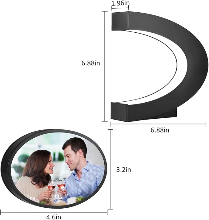 Magnetic Levitating Floating Photo Frame with Colourful LED Light Rotating Levitation Picture Frame Display for Room Decor, Creative Gifts (C-Shaped)