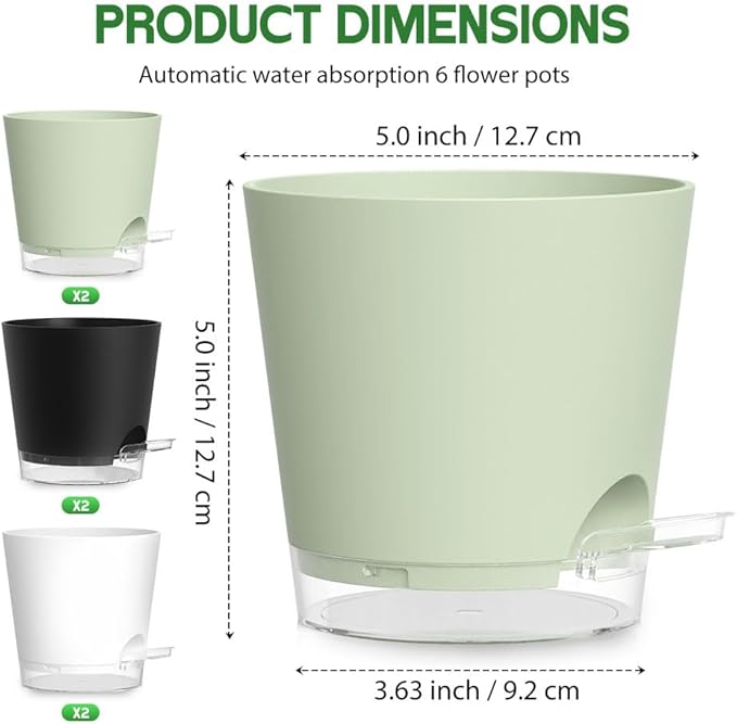 Self Watering Pots for Plants, 2026 New Flower Plant Pots with Drainage Holes, Wicking and Clear Reservoirs for Succulent, Aloe, Cacti and Others - 6 Pack (Colorful, 5")