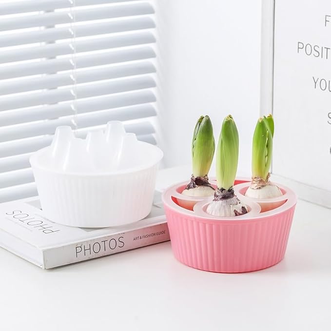 Tulip Planter, Planting Pot 3/5 Hole Design Vertically Ribbed Body Sturdy Base, Bulb Planter for Hydroponic Growing for Tulips Daffodil Bulbs(5Hole-WH+PK)
