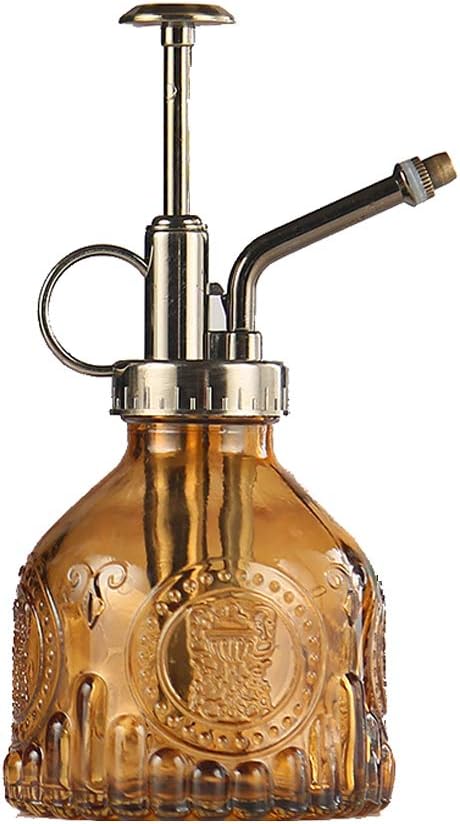Plant Mister Glass Spray Bottle Small Plant Watering Can 6.4" Tall Retro Indoor Watering Can Bronze Plastic Top Pump for Garden Indoor Plant Sprayer (Brown)