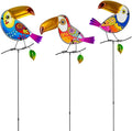 Decorative Garden Stakes,Set of 3 Toucan Stained Glass Metal Yard Art Outdoor,Waterproof Spring Garden Stakes Decorative for Lawn Patio Pathway