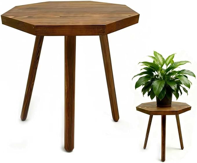 Plant Stand for Indoor Outdoor, 12x12in Large Octagon Wooden Plant Stand, Mid Century Modern Boho Stool for 5-15 Inch Pots, Sturdy Planter Stands