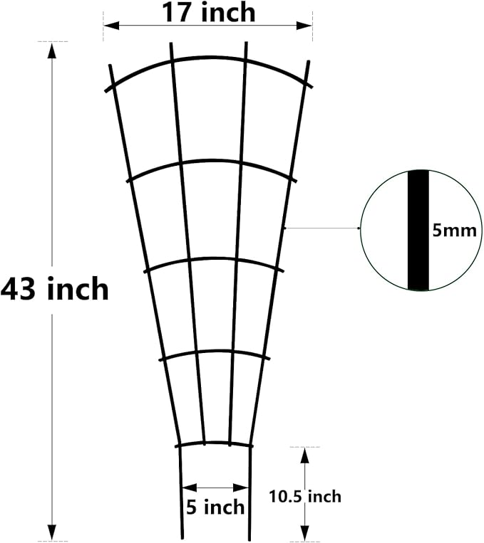 Thealyn 4 Pack 43" Metal Plant Trellis for Pots & Garden Beds, Rustproof Support for Indoor Outdoor Climbing Plants, Vines, Flowers, Fan Shaped, Black
