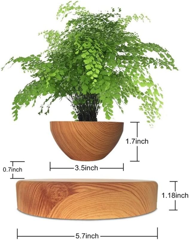 Magnetic Levitating Plant Pot | 360° Rotating Floating Bonsai Planter with Natural Wood Base, Cool Tech Decor for Home Office, Unique Housewarming for Plant Lovers
