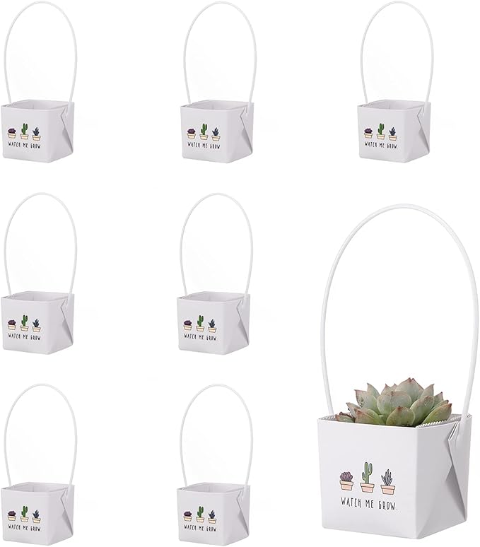 40pcs Watch Me Grow Succulents Wraps [NOT Include Plants and Pots]-[Fits 2 Inch Pots] Succulent Gift Wraps Bags Decoration Succulent Sleeve for Baby Shower Favors Ideas,White