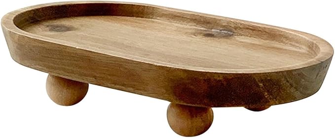 Vaveren Small Wooden Riser Wooden Pedestal for Display Tray Display Riser for Entry Table Farmhouse Kitchen Tabletop Centerpieces , Oval 11.8x19.8x4.3cm