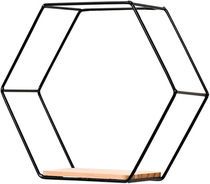 5 Pieces Hexagon Iron Wall Shelves Storage Rack Living Room Geometric Kitchen Bedroom Organizer for Mini Planter Displaying, Black