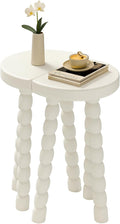 LitaEther Wooden Bobbin Side Table - Plant Stand - Half Round Table - Wooden Accent Stool- Minimalist Decorative Table for Bedroom, Hallway, Living Room (2, White)