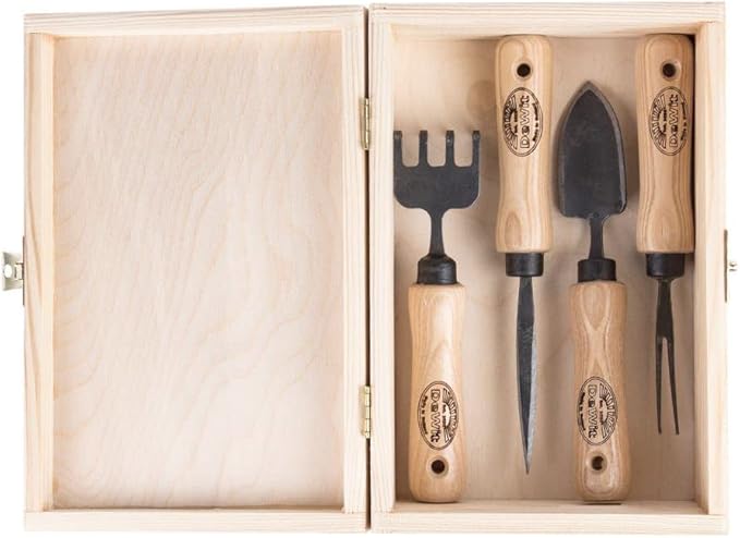 DeWit Bonsai Tool Kit in Wooden Box – Precision Hand Tools for Bonsai & Miniature Gardening, Tempered Boron Steel with Ash Hardwood Handles