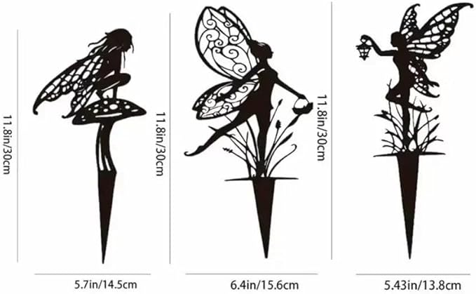 3pc Metal Garden Stake,Garden Fairy Metal Outdoor Decor for Your Patio and Lawn,Insert Silhouette Plaque Statue
