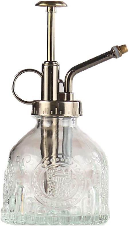 Plant Mister Glass Spray Bottle Small Plant Watering Can 6.4" Tall Retro Indoor Watering Can Bronze Plastic Top Pump for Garden Indoor Plant Sprayer (Transparent)