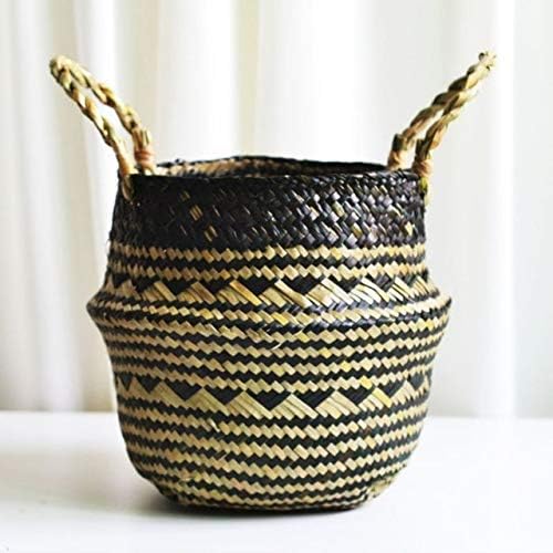 1pc Handmade Bamboo Storage Baskets Nordic Foldable Laundry Straw Wicker Rattan Seagrass Belly Garden Flower Pot Planter Basket