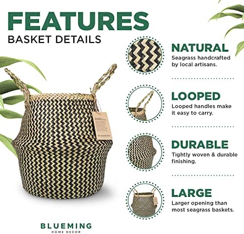 Plant Baskets – Large Seagrass Planter for Tall Indoor Faux Olive Tree, Woven Wicker Rattan Pot for Boho Decor 9-10 Inch (Black, Large & Medium)