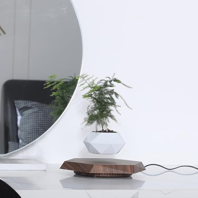 MOOCCI Floating Plant Pot Magnetic Levitating Plant Pot for Succulents, Air Bonsai and Fake Flowers and Plants, Home Office Desk Decor, Gift for Easter, Mother's, Father's Day (Brown)
