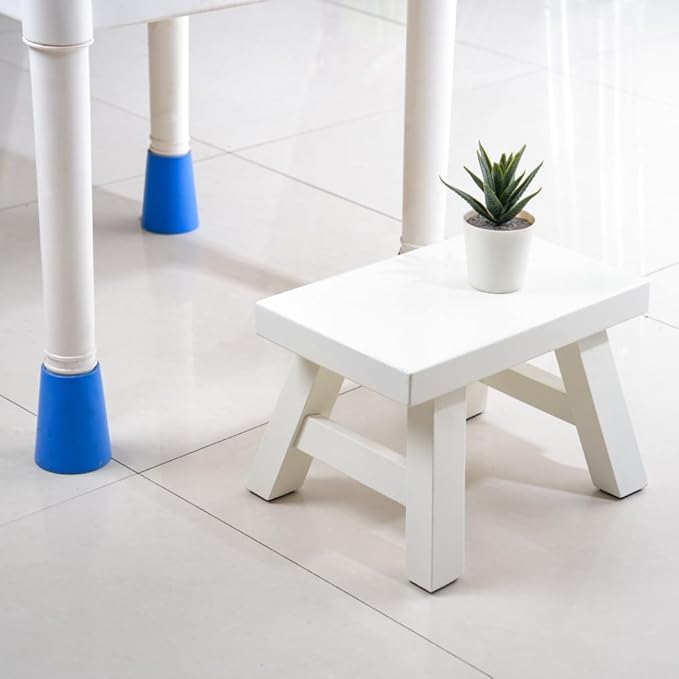 Small Stool Wooden Step Stool Footstool Solid Wood 8 inch for Kids Adults Plant Stand Fishing Stool (White)