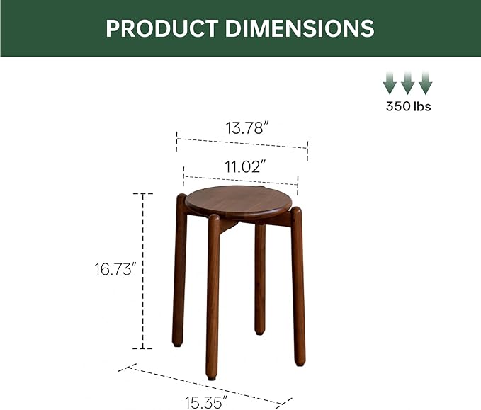 Oak Stackable Stools Set of 4, Small Plant Stand, Round Wooden Stool for Dining Room, Living Room, Entryway, Classroom, School, 15.4" x 15.4" x 16.7”, Walnut