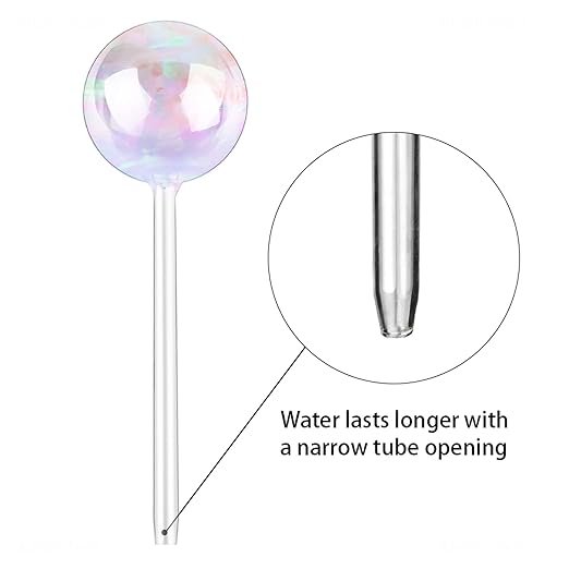 [6 PCS] Light Iridescent Rainbow Gradient Color Clear Glass Self-Watering System Spikes, Automatic Plant Waterer Bulbs