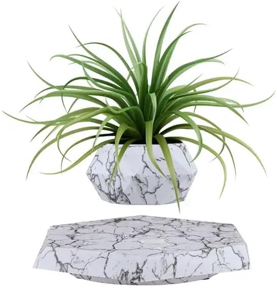 Levitating Plant Pot,Magnetic Floating Plant Pot for Small Plants,360°Rotating Levitating Desk Decor for Home & Office,Floating Pot Gift for Plant Lovers,Birthday, Christmas, New Year(marble)