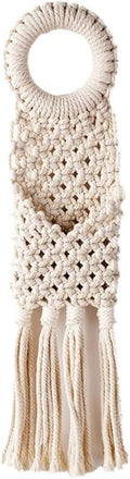Cabilock Macrame Hanging Wall Organizer - Small Boho Woven Storage Pouch for Keys, Phone & Mail - Decorative Cotton Tassel Tapestry for Dorm Room, Bedside & Narrow Spaces