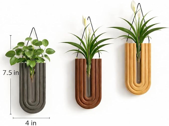 Wall Mounted Wooden Propagation Station Set of 3 - Boho Hanging Indoor Wall Planter Vases for Plants & Flowers, Handmade Rainbow Decor for Living Room, Entryway, or Home Gallery Display