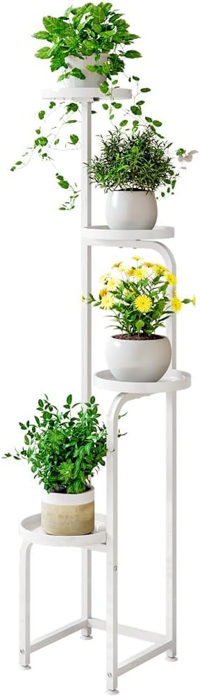 INGIORDAR Plant Stand Indoor Outdoor 4 Tier Metal Plant Shelf for Multiple Plants Corner Flower Holders for Living Room Balcony Bedroom Patio Garden, Black (White, 4-Tier)