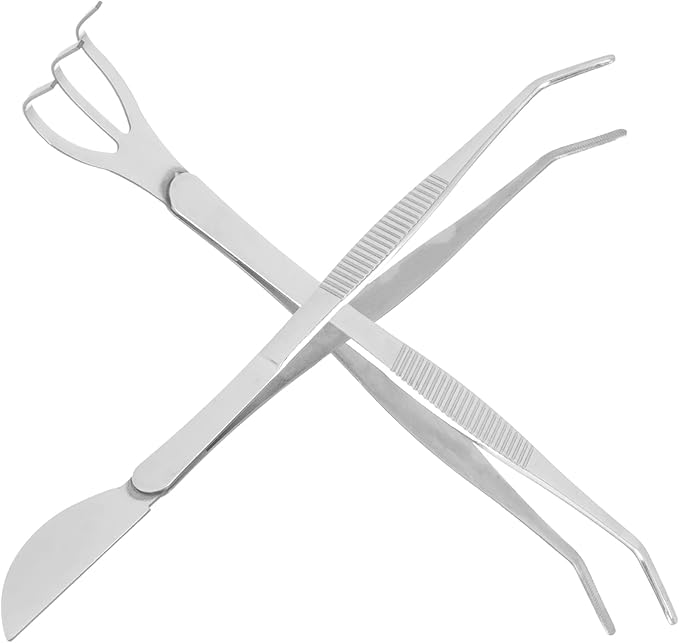 GANAZONO Bonsai Tool Set with Precision Tweezers Rake and Moss Spatula 8.66 Inch Stainless Steel Gardening Tools for Miniature and Potted Plants Care