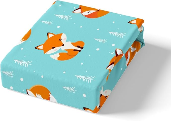 Kids Bed Sheets Twin Size Cute Fox Print Bed Sheet Set For Boys Girls Bedroom Cartoon Kawaii Decor Woodland Fox Wild Animal Bedding Set Children Toddler Fitted Sheet + Flat Sheet + 1 Pillow Case